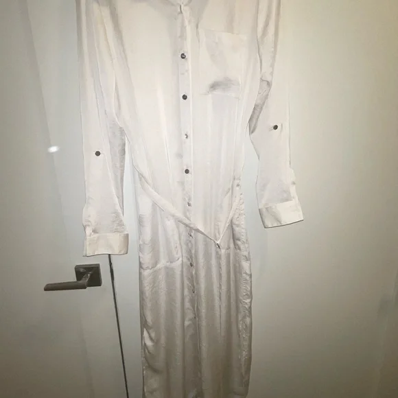 DKNY Long Elegant White Button-Up Dress NWT - Picture 2 of 7